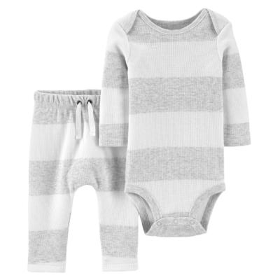 China Autumn Baby Breathable Fashionable Spring 2 Piece Wetsuit Unisex Striped Thermal Panty Set for sale