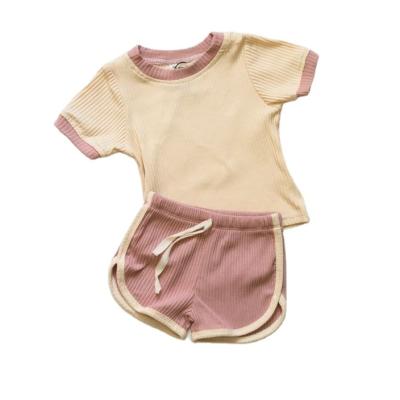 China Baby Casual Summer Tee and Ringer Track Ribbed Shorts Sets Cotton Summer Soft Short Infant Camp Teams Toddler Ribbed Sets for sale