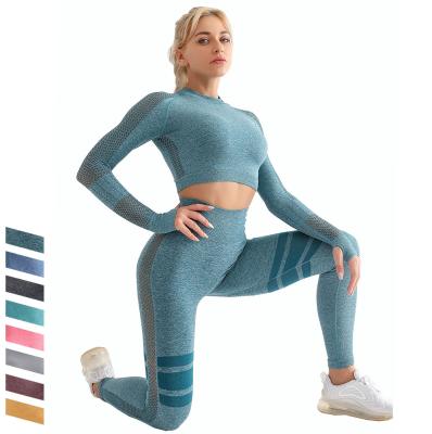 China Breathable Fitness Clothing Women Long Sleeve Seamless Yoga Sports Workout Sets Gym Suits for sale