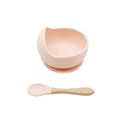 China Amazon BPA Free Wholesale Hot Sale Bib Bowl Dish And Silicone Wood Baby Tableware Set Children Suit Spoon Handle Feeding Set for sale