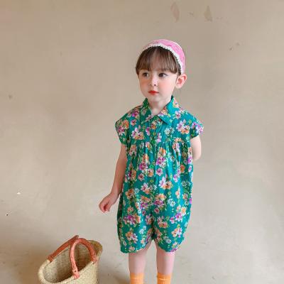 China Floral Baby Girls Clothing Anti-pilling Kids Overalls Princess Romper Party Floral Short Sleeve Overalls for sale