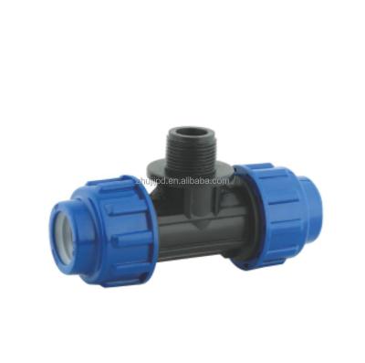 China Hot& Super high cold water pipe connection HDPE quality plumbing male pipe tee 25mm*3/4 pe fittings material for sale