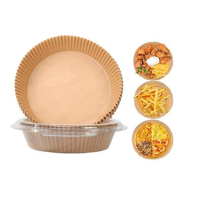 China Food Grade Waterproof Brown Silicone Oil 50 Pcs 16cm Non-Perforated Blister Wrap Around Disposable Airfryer Parchment Paper Air Fryer Liners for sale