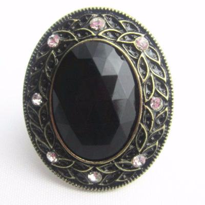 China YR0492 wholesale vintage hotsale beautiful style black crystal stretch ring for sale