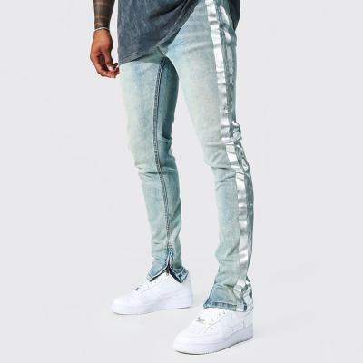 China Wholesale Custom Men s Stripe OEM Brand Fashion Men s High Street Wear Stretch Skinny Breathable Denim Pants Custom Side Jeans for sale