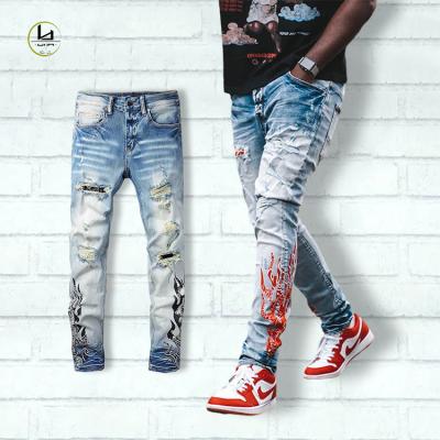 China Wholesale Printing Ripped Jeans Men Breathable Customized Denim Pants Men Streetwear Clothing Jeans OEM Brand New Arrivals for sale