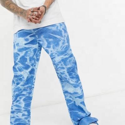 China High Quality Breathable Light Wash Vintage Pattren Custom Printing Vintage Straight Casual Fit Pants Men's Trousers Jeans for sale