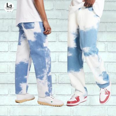 China Wholesale Viable Casual Pants Lattice All Over 100% Custom Designer Straight Cotton Cloud Print Leg Jeans For Men for sale