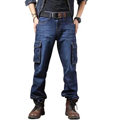 China Wholesale OEM Breathable 3D Cargo Pockets Loose Fit Jeans OEM Custom Design Logo Cargo Loose Leg Denim Pants Wide Leg Plus Size Mens Jeans for sale