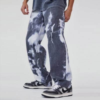 China Straight Leg 5 Pockets Mens Breathable Loose Jeans Sublimated Printed Lighting Jeans for sale