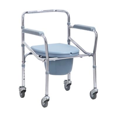 China Portable Height Adjustable Steel Frame Stand Wheelchair CW14 Chromed Steel Commode Armrest Fixed Gray Plastic Commode Chair for sale