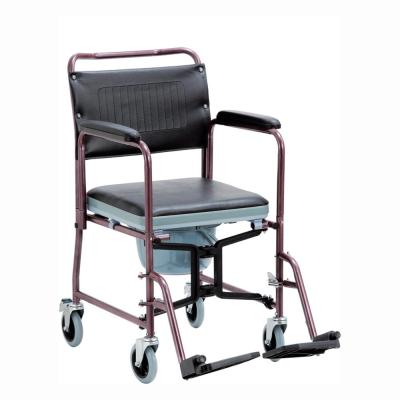 China High Quality Purplish Red Steel Frame Powder Coating Armrest Detachable Toilet Commode Wheelchair For CW12 Mini Package for sale