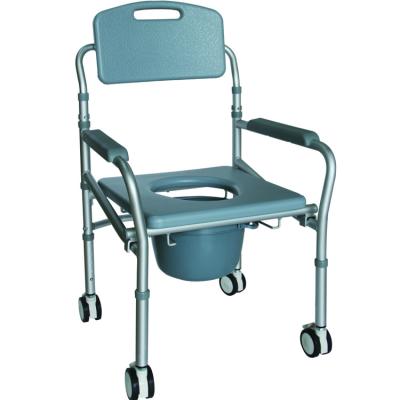 China Aluminum Frame Silver Liquid Coating Rolled Shower Commode Rolling Chair For Sale Wheelchair Is Available For Elderly CW16L for sale