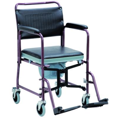 China High Quality Purplish Red Steel Frame Powder Coating Armrest Detachable Toilet Commode Wheelchair For CW12 Mini Package for sale