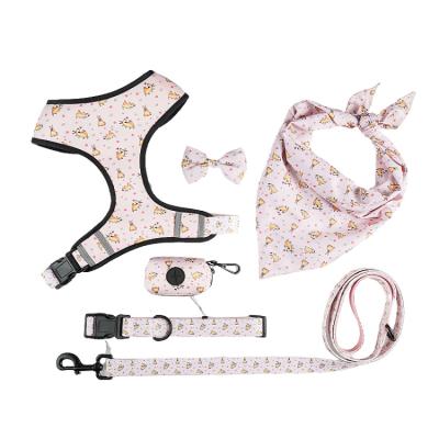 China Latest Desirable Polyester Adjustable Pet Dog Harness Lovely Stocked Bow Tie And Leash Set for sale