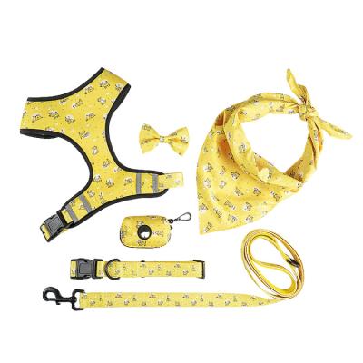 China Stocked 6 Pieces Customized Print Design Dog Harness Leash & Collar & Bandana Set for sale