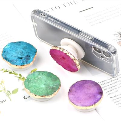 China Beautifully Designed Adjustable Crystal Stone Handle Socket Gemstone Druzy Phone Grip Irregular Grip for sale