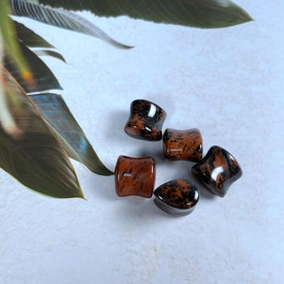 China CLASSIC obsidian stone tunnels ear piercing plugs and expander mahogany body ear plug ear tear tunnels measurement for sale