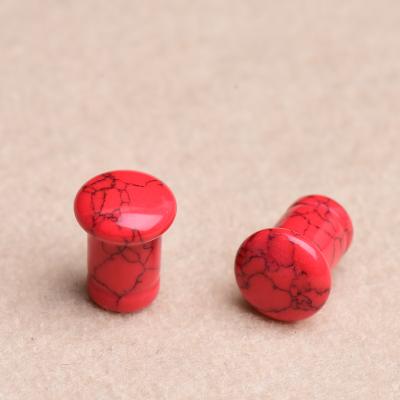 China FASHIONABLE Hot Seller Red Turquoise Single Flare Plug With Groove Piercing Jewelry Ear Gauges Plugs for sale