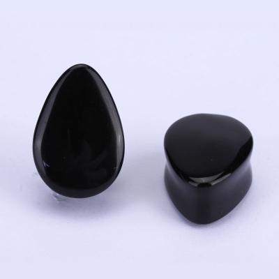 China FASHIONABLE Black Body Teardrop Jewelry Teardrop Stone Ear Tunnel Plug Ear Expander Organic Natural Piercing Stretcher for sale