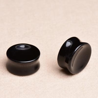 China CLASSIC Natural Black Concave Stone Pavilion Gague Double Socket Fine Onyx Piercing Jewelry for sale