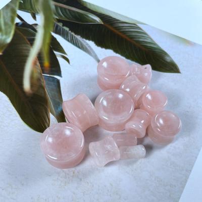 China Natural Stone Rose Quartz Ear Plug Concave Convex CLASSIC Organic Flesh Tunnels Stone Jewelry Body Plug for sale