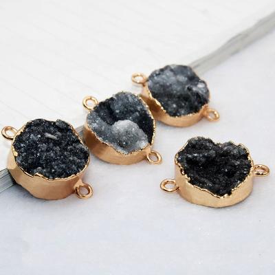 China Casual / Sporty Multi Color Druzy Agate Round Gold Plated Connector For Jewelry Making Pendant for sale