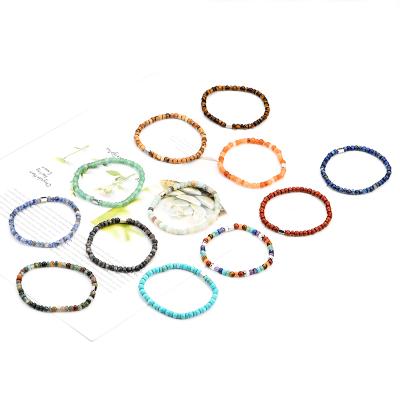 China Casual 12 Different Colors Gemstones Designs 4mm Round Bead Mix Heishi Bead Gemstone Bracelet for sale