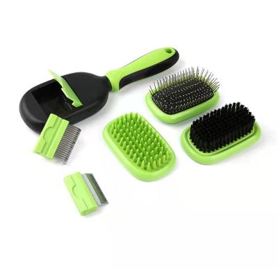 China Viable 5 in 1 Pet Hair Grooming Tool Double Sided Deshedding Dematting Pin And Bristle Brush Comb Massage Set For All Breeds Dogs Cats for sale