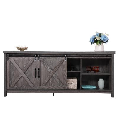 China 58 Inch Modern Barn Door Large TV Bench TV Stand Unit Modern Storage Cabinet Made In China for sale