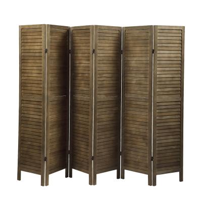 China Minimalist Sycamore wood 6 Panel Screen Folding Louvered Room Divider - brown for sale