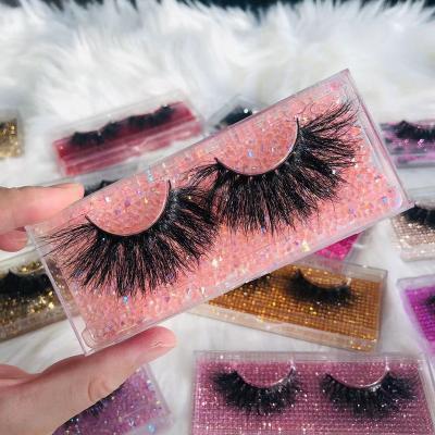 China Real Thick Glitter Diamond Mink Lashes Custom Logo Fluffy Eyelashes Packaging for sale