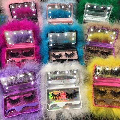 China Thick Glitter Lashes With LED Light Up Fluffy Replace Battery Mirror Lashes Case With Custom Logo 3d 25mm Mink Fur Lashes for sale