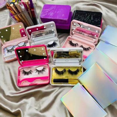 China Thick replace battery cable light mirror case fur color led case shining light custom packing case for lashes for sale