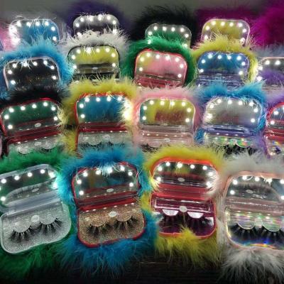 China Gather Thick Beauty Colorful Sparkle Led Light Mirror Case Glitter Glitter 25mm Mink Lashes Package Eyelashes 2021 Box for sale