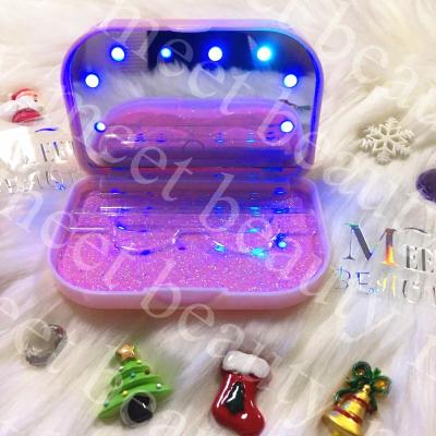 China Thick Gather Beauty 2021 New Style Led Light Mirror Case Fur Color Led Case Shining Light Custom Packing Case For Highlights for sale