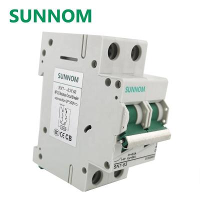 China CE SUNNOM SN7-63 2P 63A 500V MCB DC Flame Retardant Plastic Miniature Circuit Breaker For Solar System for sale