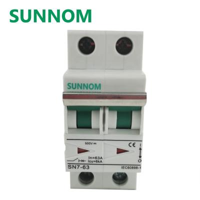 China SN7-63 2P 500V 20A PV Solar System DC MCB Mini Circuit Breaker With Flame Retardant Plastic CE Certificate for sale