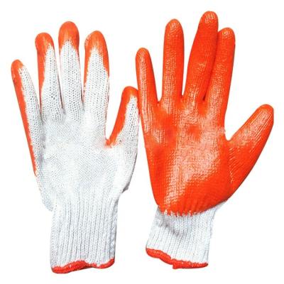 China 24cm Anti-Slip 7 Gauge Anti-Slip Orange Latex Coated Gloves Cotton Yarn Industrial Working Gloves for sale