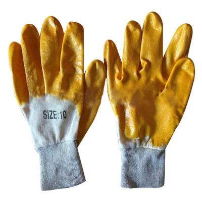 China Anti-slip Hot Selling Cotton Yellow Resistant Nitrile Fully Coated High Quality Knit Wrist Work Gloves Nitrile for sale