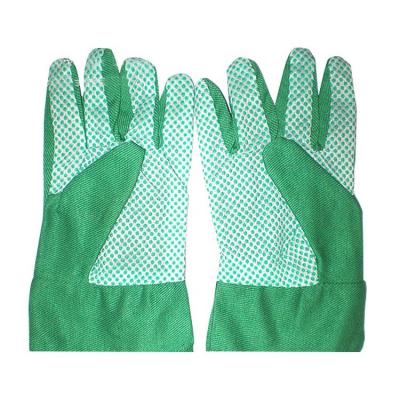 China Green 35-38g Canvas Anti-Slip Wide Mouth Gardening PVC Dots Garden Work Gloves for sale