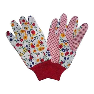 China 22-23CM Anti-Slip Begonia Floral Flowers Dotted Gloves with Cuff Gardening PVC Dotted Garden Anti-Slip Gloves for Ladies for sale