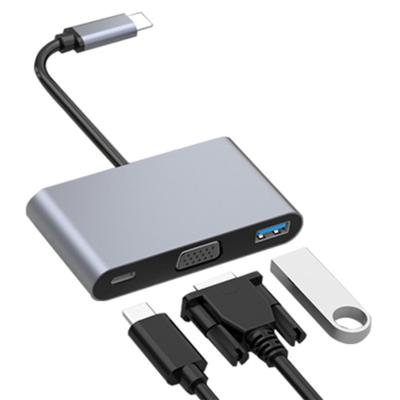 China Type-C Enabled Devices 4 in 1 USB-C Type-C Hub Adapter with 4 Port USB 3.0 1080P VGA Super Speed ​​Data Transfer USB HUB ADAPTER for sale