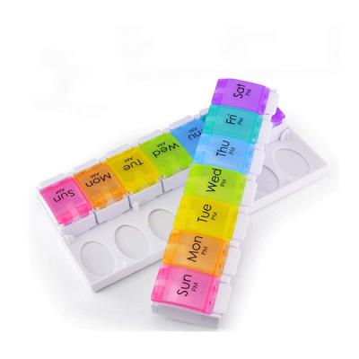 China Wholesale PP Rainbow AM P.M. Pill Organizer Case Colorful Food Grade Plastic Box 7 Weekly Pill Organizer for sale