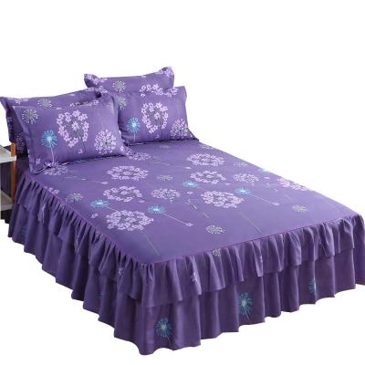 China Bilateral Floral Printed Double Layer Home Bedspread Sheet Bed Skirt + 2 Pairs Pillowcase Sheets 24 Colors Bed Skirt Set for sale