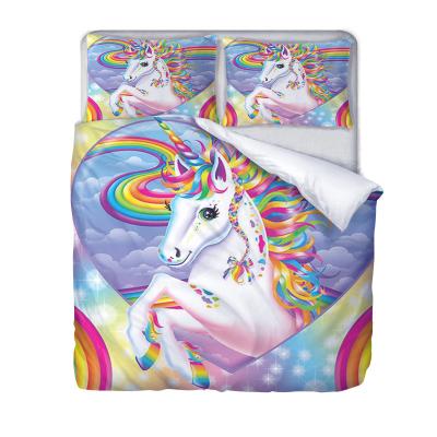 China Amazon Select Supplier Soft Comfortable 3d Print 100% Polyester Unicorn Bedding Set Bed Sheets King Size Children Beddings Sets for sale