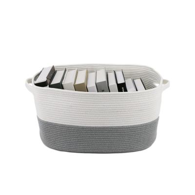 China Sustainable Rope Baskets Rectangular Cotton Storage Basket With Handles For Organizing Magazines Kids Toys for sale