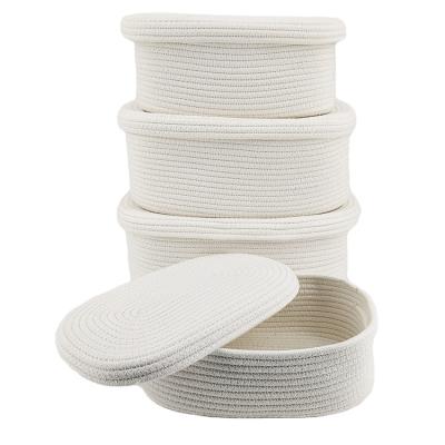 China Sustainable Home Eco-Friendly Rope Box Woven Cotton Storage Basket Set For Laundry Kids Toys Storage for sale