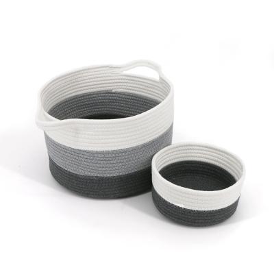 China Sustainable Custom Cotton 3 Rope Storage Box Woven Basket Set Set With Handle For Laundry Toys for sale