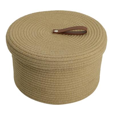 China Sustainable High Quality Round Woven Storage Lid Basket Cotton Rope for sale